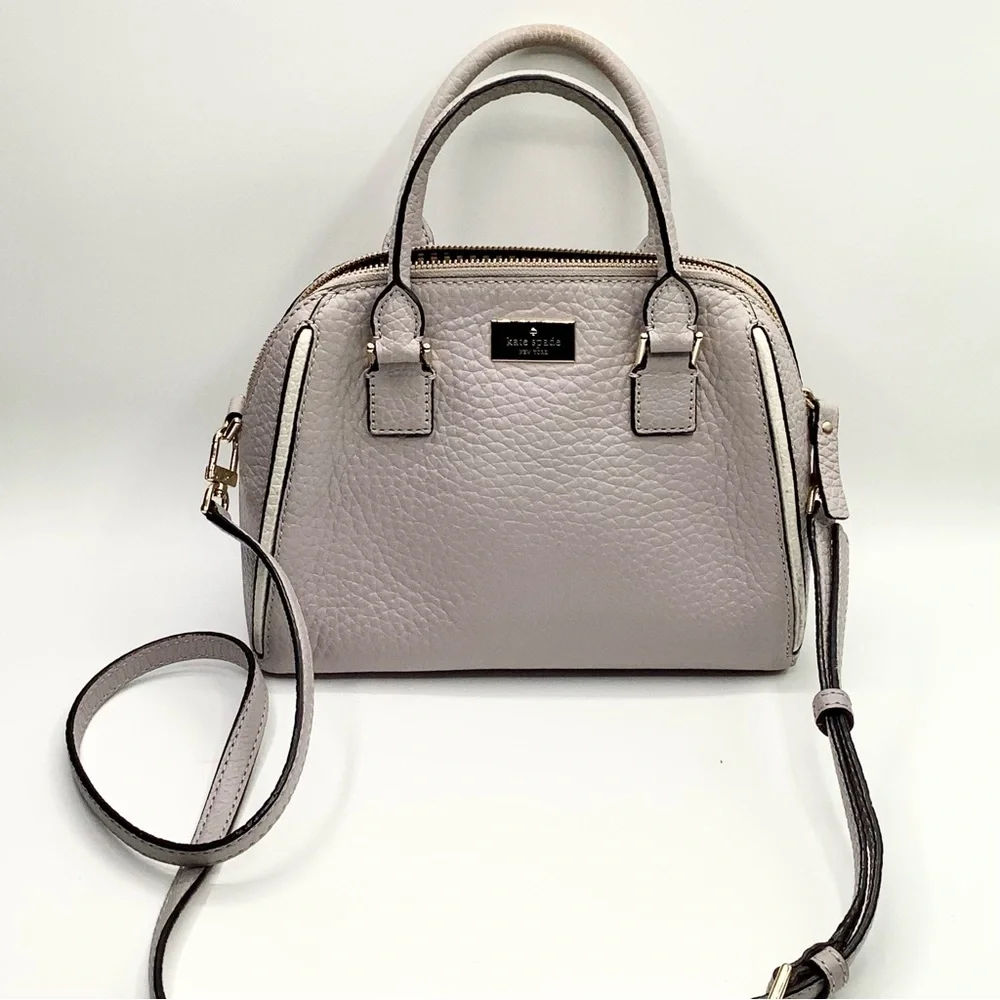 Kate Spade Light Gray Purple Pebbled Leather Satchel -Prospect Place Small Pippa